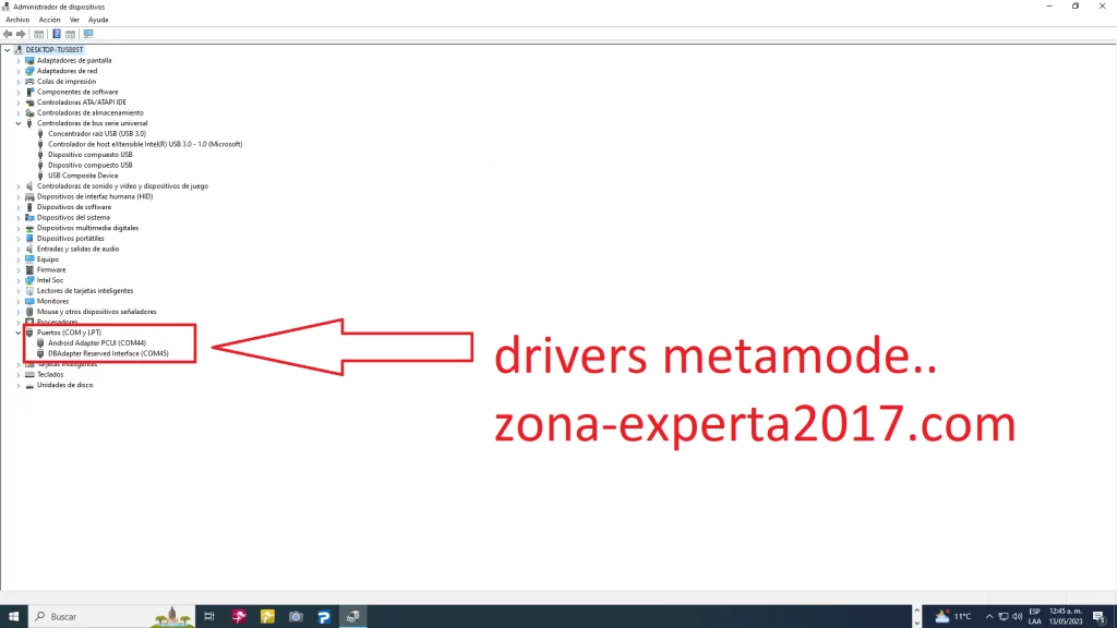 Drivers Meta mode en el administrador de dispositivo.
